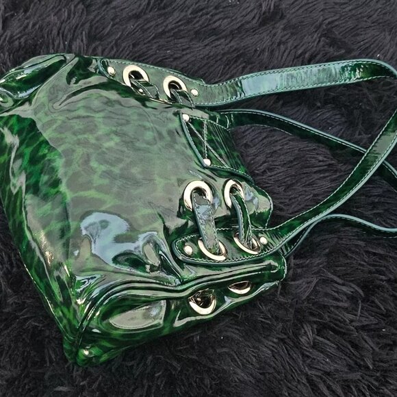 Jimmy Choo Shoulder Bag Roquette Bag Green Leopard Print Patent Leather Italy - Picture 7 of 14